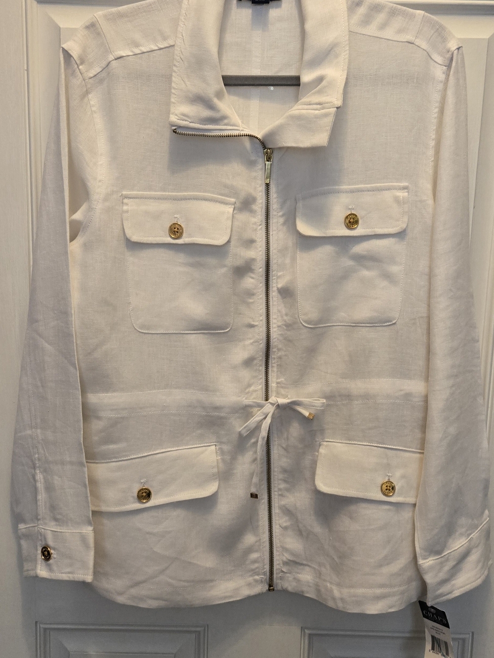 Chaps White Zip-Front Blazer with Gold Buttons